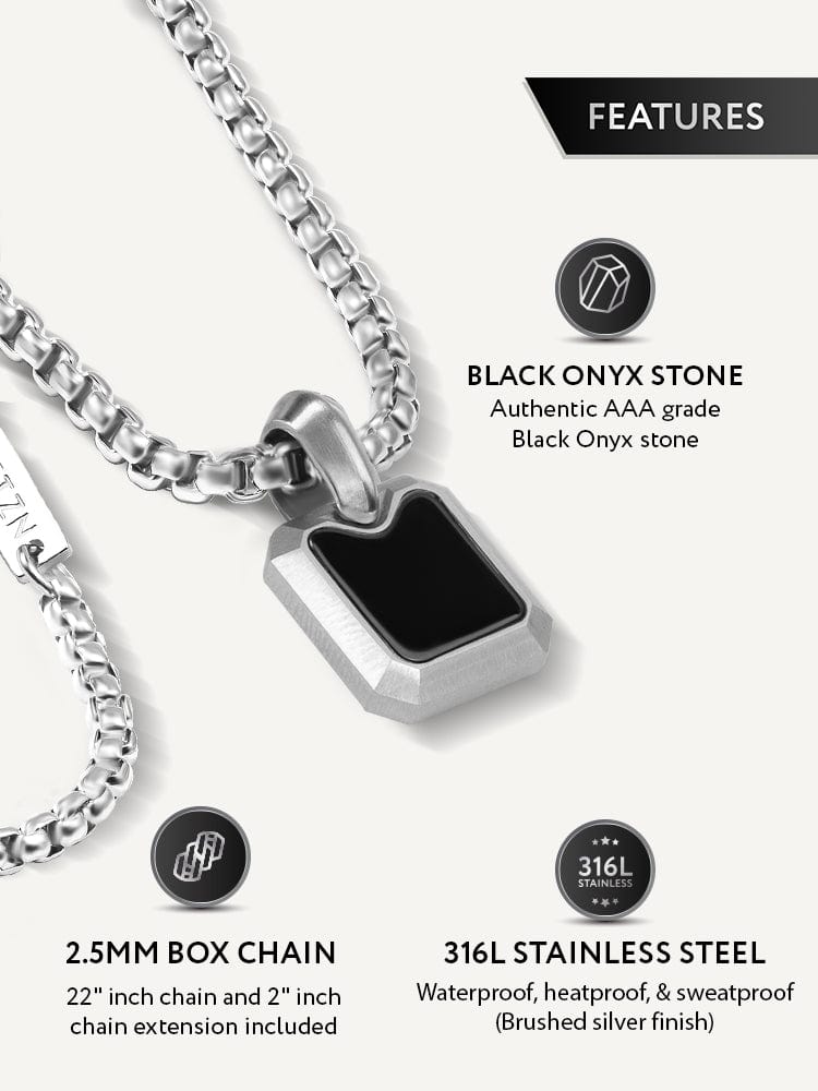 Black Onyx Square Pendant Necklace