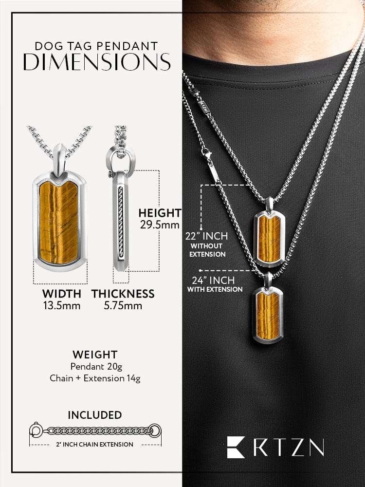 Tiger Eye Dog Tag Pendant Necklace