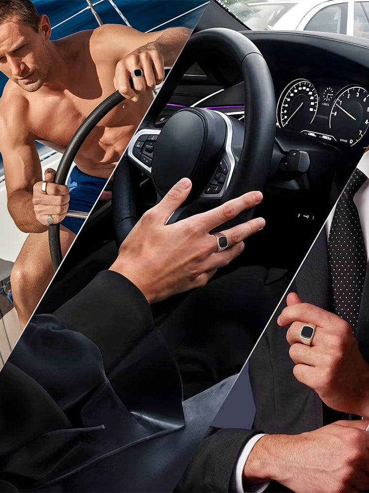 Black Onyx Cushion Signet Ring