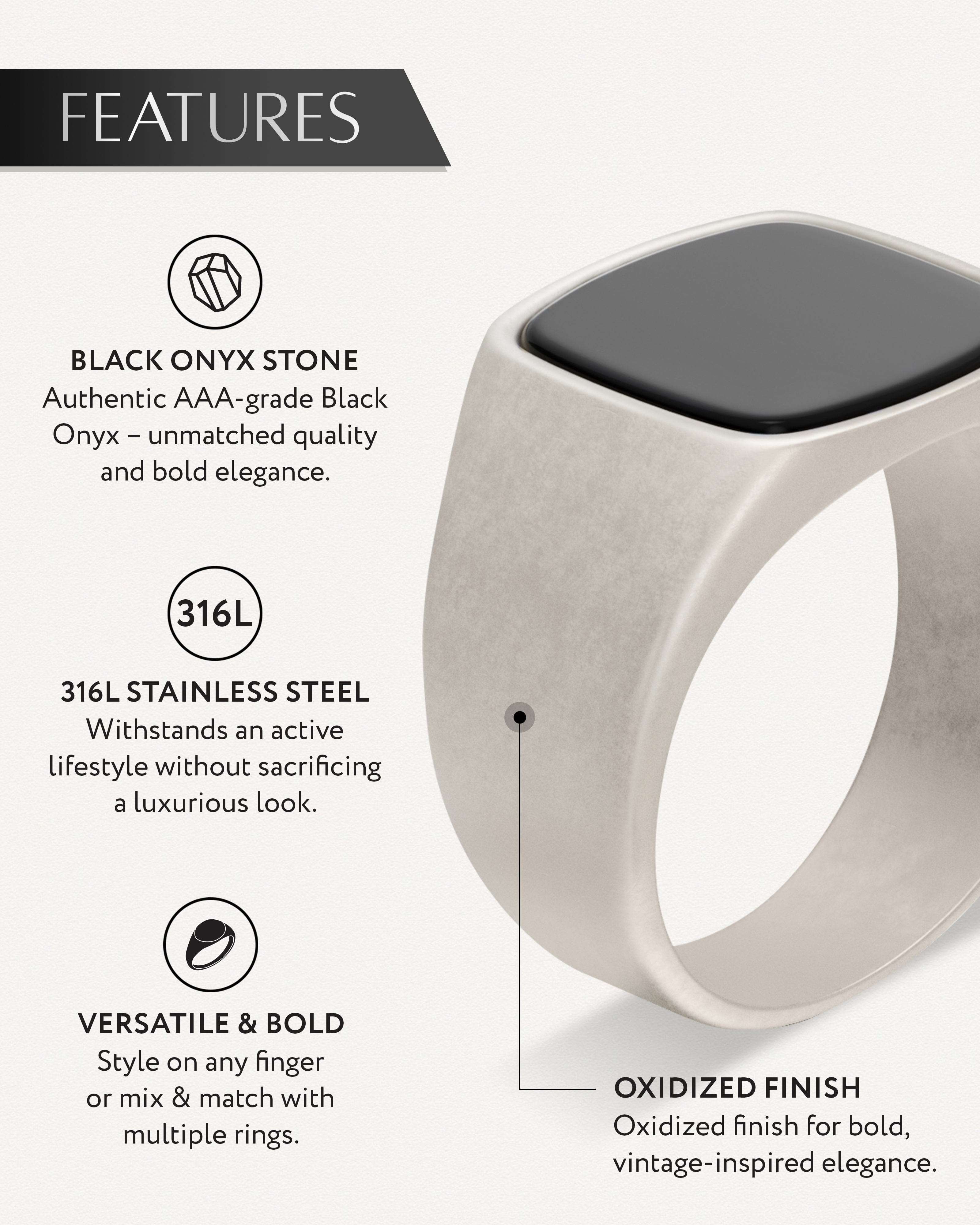 Black Onyx Cushion Signet Ring