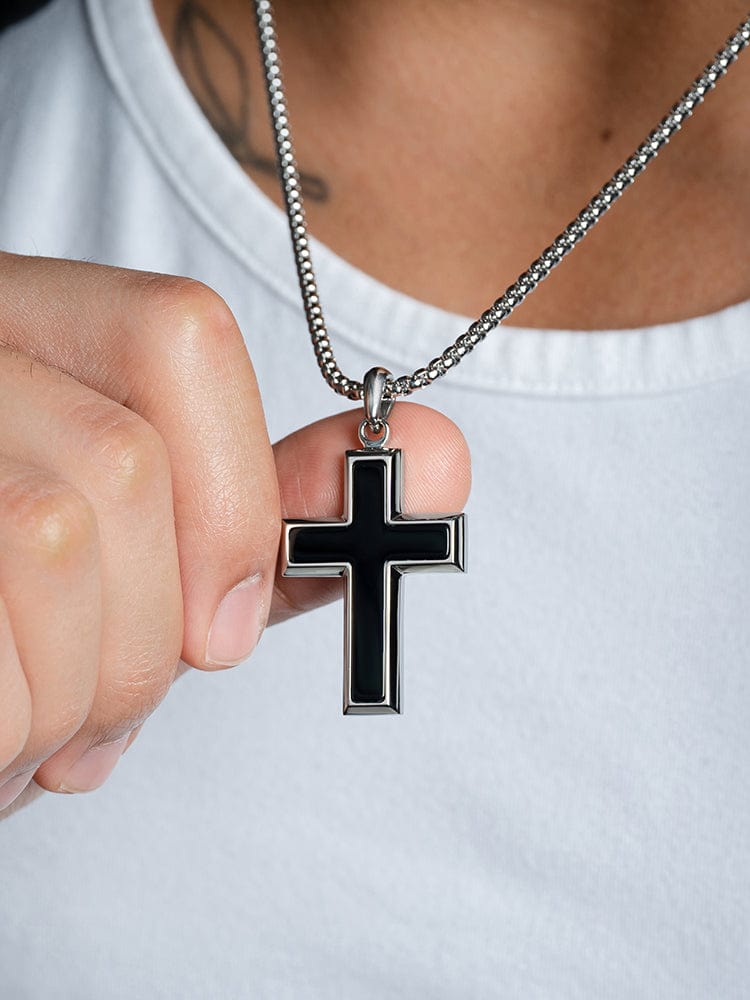 Black Onyx Cross Pendant Necklace