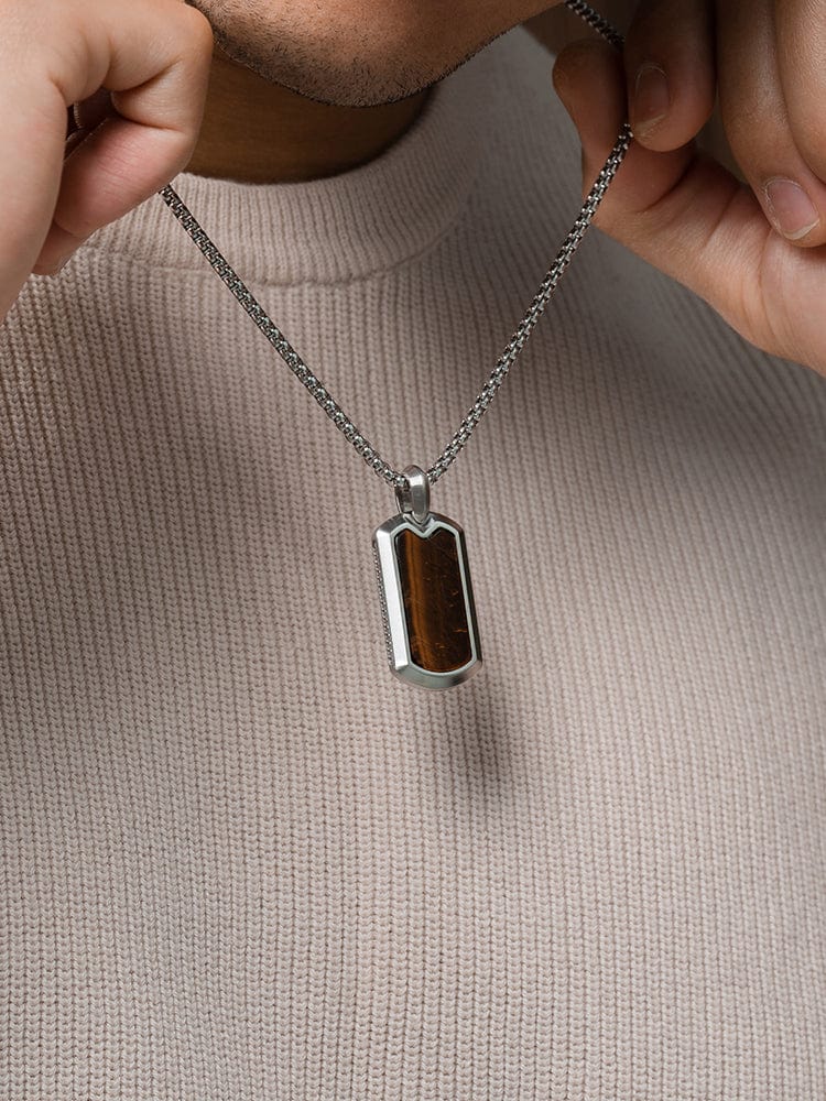 Tiger Eye Dog Tag Pendant Necklace